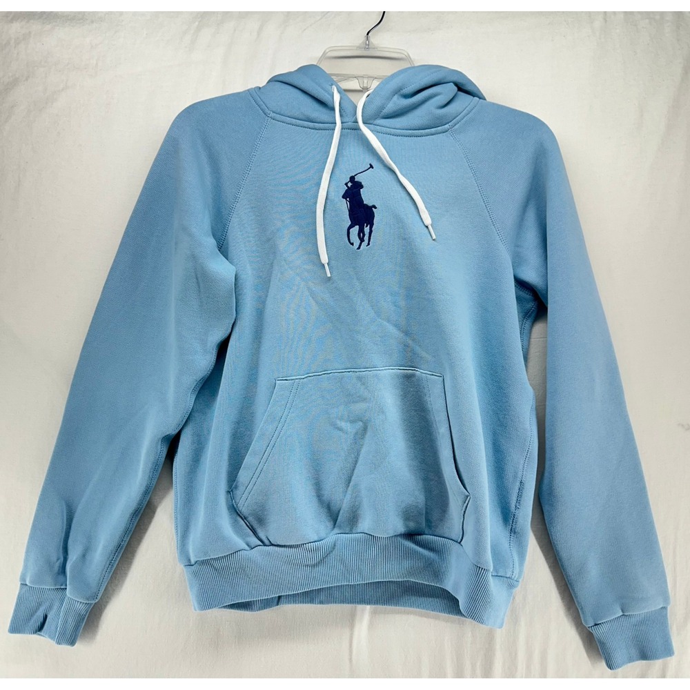 Polo Ralph Lauren Light Blue Big Pony Embroidered Hoodie Sweatshirt Small